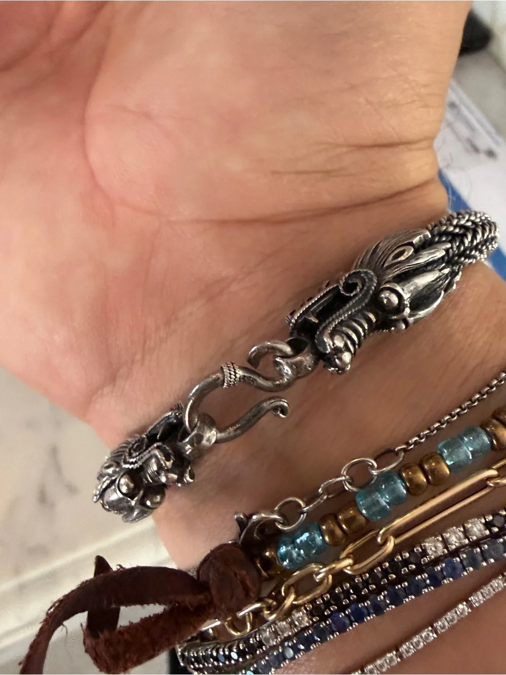 Sterling Silver Dragon Head Woven Bracelet - Silver